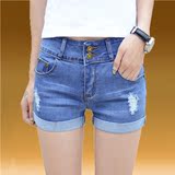 夏天少女牛仔短裤夏季薄款韩版女式修身弹力破洞三分女裤子时尚潮