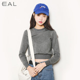 EAL新品韩版秋装高腰短款打底衫套头圆领长袖针织衫 女款上衣L119