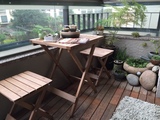 复古田园实木折叠餐桌椅组合休闲桌椅套装三件套木质室内户外阳台