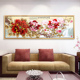 现代新中式挂画客厅装饰画牡丹花壁画沙发背景墙装饰画横幅
