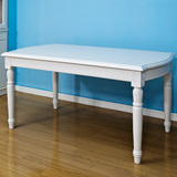 珀莱旭简约欧式家具 田园风格白色实木餐桌长方形吃饭桌子W06特价