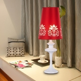 中式台灯 床头灯创意卧室灯客厅装饰灯复古红色婚庆灯布艺中国风