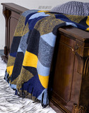 蓝黄色 羊毛搭毯 样板房间别墅装饰毯/搭巾沙发床尾登毯毛毯新品