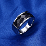 蓝砂石男士戒指  个性潮男简约钛钢指环食指戒子时尚配饰可刻字