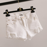 白色牛仔短裤女2016夏季新款韩国百搭款蕾丝毛边性感显瘦休闲热裤