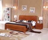 红橡木床1.8米1.5米现代简约深色家具北欧纯实木床双人床原木床