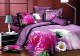 3D立体大版四件套紫色床上用品床单被套整图大花油画新结婚庆礼品
