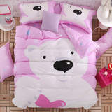 纯棉粉色卡通四件套全棉大版小熊床单斜纹床上用品公主北极熊大白