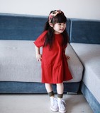 包邮！16夏初秋  女童棉麻系带连衣裙 文艺气质小红裙