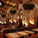 美式乡村loft北欧工业风客厅超大吊灯麻绳轮胎咖啡厅复古装饰灯具