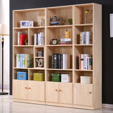 简易书架实木柜 松木书柜储物收纳柜置物架组合柜格子 书柜定做