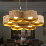 简约创意客厅吸顶灯北欧现代书房客厅灯木质卧室吊灯蜂巢实木灯具