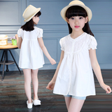 童装女童夏装 2016新款中大童短袖  白色衬衫女孩夏季纯棉上衣薄