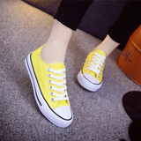 韩版潮学生低帮黄色橘色绿色帆布鞋女鞋女士休闲鞋板鞋学院风鞋子