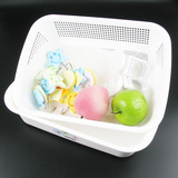 加厚双层洗菜篮沥水篮塑料厨房洗菜盆创意水果盘果篮方形白色