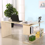 简约环保板式旋转办公桌现代时尚转角大班桌带书柜写字台老板桌子