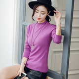 秋季新款韩版女毛衣纯色半高领显瘦羊绒衫短款套头修身针织打底衫
