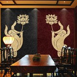 复古东南亚印度瑜伽馆会所壁纸佛手莲花玄关墙纸中式佛堂3D壁画