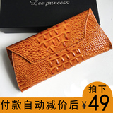 新款韩版鳄鱼纹大容量女士钱包女长款牛皮夹手拿包女式钱夹信封包