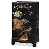 新中式黑色彩绘牡丹花鸟中式元素装饰五斗橱柜楼盘样板间摆件柜子