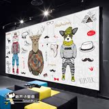 欧式3D立体卡通动物壁纸服装店咖啡馆发廊理发店背景墙纸大型壁画