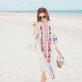 泰国海滩裙沙滩裙海边度假波西米亚长裙民族风刺绣棉麻长袖连衣裙