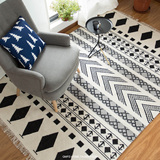 印度进口 手工羊毛地毯黑白菱形几何图案北欧宜家客厅卧室床边毯