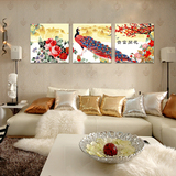包邮 diy数字油画手绘客厅欧式大幅卧室装饰画 三联三拼 国画牡丹