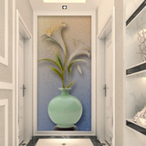 定制壁画 3D玉雕百合花瓶玄关 现代简约欧式客厅走廊过道墙纸画