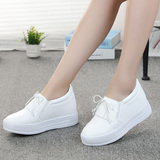 韩版女童鞋子内增高休闲鞋皮面运动鞋女孩平底单鞋学生板鞋小白鞋