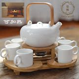 日式花茶壶茶具套装特价陶瓷整套功夫茶具简约6人白色加热木茶盘
