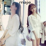 maje专柜正品代购 夏季女士雪纺七分袖收腰衬衫假两件打底衫衬衣