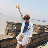 韩国2016夏新款麻料薄款纯色休闲西装套装女七分西装外套+短裤