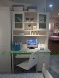 定制韩式白色全实木电脑桌带书架写字台新款成年人松木组合书桌