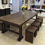 实木长条家庭餐桌椅组合 美式复古小户型餐桌 餐厅咖啡厅餐桌椅