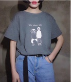 韩国ulzzang原宿bf学院风夏季女短袖T恤韩版宽松卡通印花半袖体恤