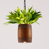 美式乡村咖啡厅植物吊灯创意个性餐厅阳台吧台设计师木桶绿植吊灯