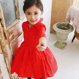 韩国童装新款3中袖风衣4女童7秋装翻领红色外套6岁5儿童10连衣裙8
