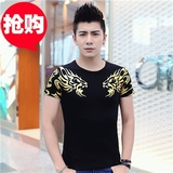 中国风夏季男士霸气龙图案印花短袖T恤 韩版修身休闲个性半袖衫潮