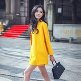 2016秋季韩版太空棉外套女连衣半身裙两件套黄色气质显瘦休闲套装