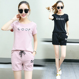 夏季韩版女装大码显瘦运动服短裤休闲时尚短袖T恤两件套跑步套装