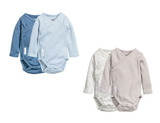 HM H&M童装 新生儿男婴儿裹叠式连身衣 哈衣2件装 香港专柜代购