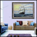 艾油画 纯手绘高档现代托海浪帆船风景 欧美式古典客厅玄关挂画