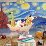 梵高星空男女孩儿童房壁纸 定制卡通幼儿园大型壁画 个性艺术墙纸