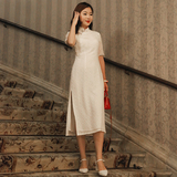 介面高端夏真丝提花白色中国风改良旗袍连衣裙原创设计师品牌女装