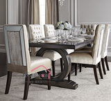 美式实木长方形餐桌新古典复古黑色会议桌简欧现代客厅餐桌椅组合