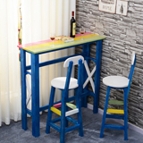 实木吧台做旧桌椅地中海家用彩色吧台复古吧椅咖啡店酒吧家庭吧台