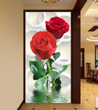 定制壁画走廊竖版背景墙纸过道无缝整张墙布玄关壁纸3D婚房玫瑰花