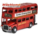 1905年英国伦敦双层巴士车模型 铁皮公交车模汽车模型 礼物装饰品