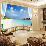 3D立体窗外海景背景墙壁画装饰  现代客厅沙发背景大型壁纸墙布